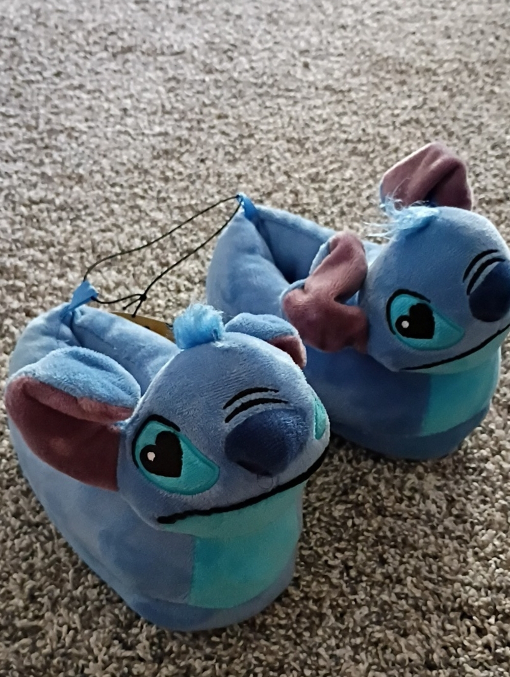 Disney Blue Stitch Plush Kids Slippers with Pink Ear Detail
